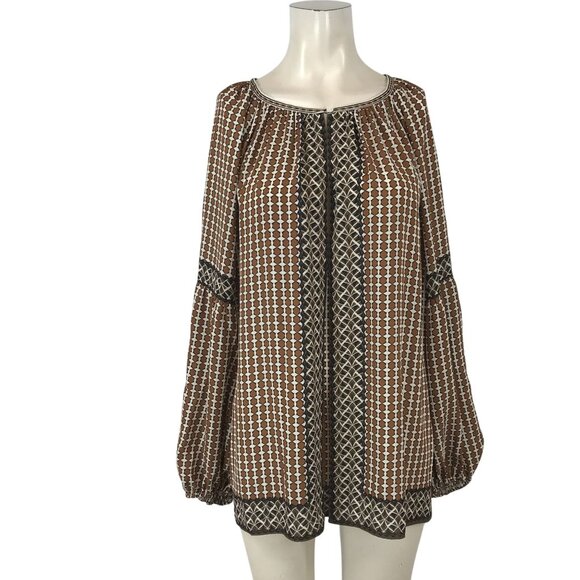 MAX STUDIO - WOMEN'S 2X - BROWN /CREAM LONG FLOWY SLEEVES ROUND NECK TOP SHIRT - Picture 1 of 6